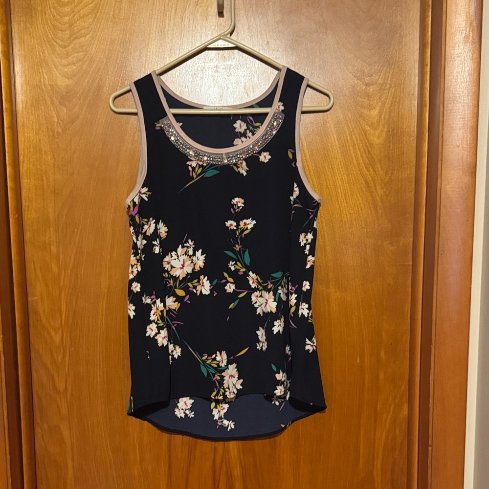 Floral Embellished Black Tank Top
